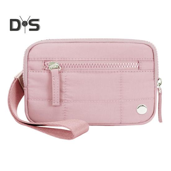 Женский нейлоновый стеганый кошелек на запястье портативный водонепроницаемый кошелек на запястье с 3 карманами на молнии для кредитных карт и ключей розовый 1423₽