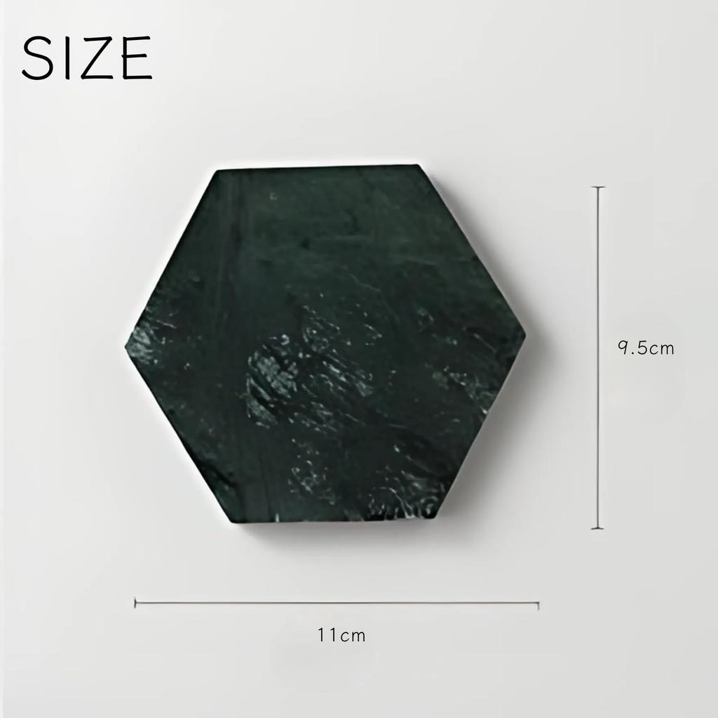 ADOSSY Marble Coasters, Hexagonal, Set of 3, Natural Stone, Modern Interior Decor, Black, White, Green, Small Item Holder (BlackGreenWhite)