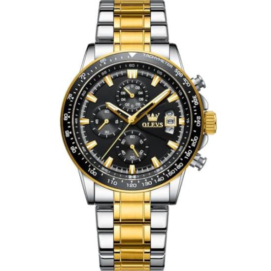 OLEVS Men's Quartz Watch, Stylish Multi-Function Watch with Stainless Steel, Waterproof, Luminous Display, Date Display, Analogue Watch for Men,