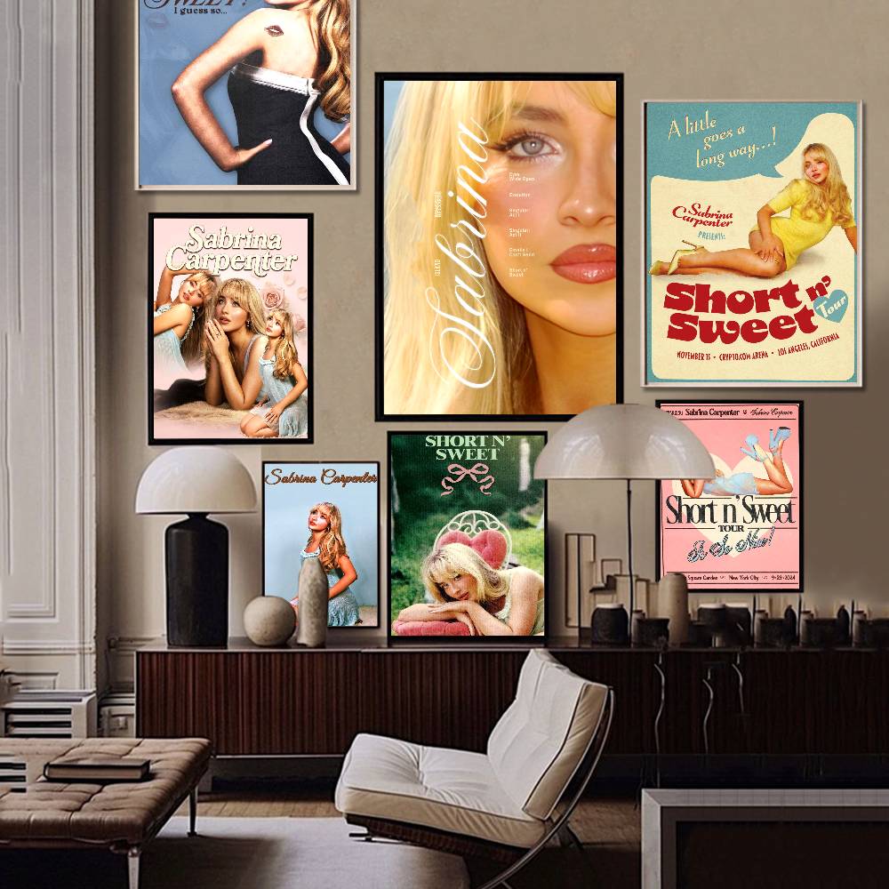 Chanteuse Sabrina Carpenter Série Papier Blanc Vintage Affiche Autocollant Papier Imperméable Esthétique Café Bar Peinture Murale Artistique