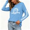 Women's Stylish Long Sleeve Rugby-Inspired Printed Top, Neck with Side Slit for Casual Wear