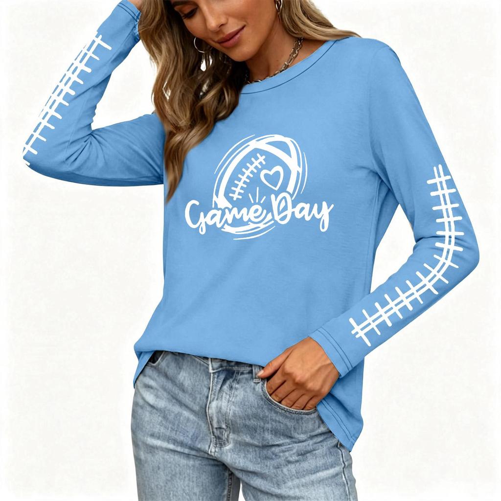 Women's Stylish Long Sleeve Rugby-Inspired Printed Top, Neck with Side Slit for Casual Wear