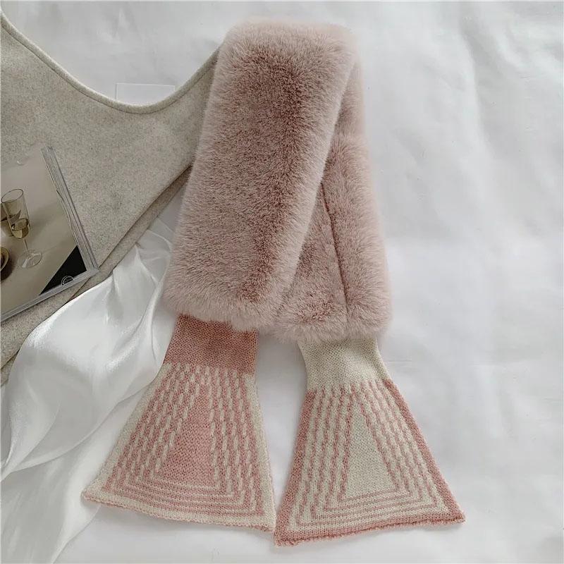 Scarf Female Autumn and Winter Hundred with Plush Faux Otter Hair Scarf Stripes Thickening Warm Neck Protection Fur Collar