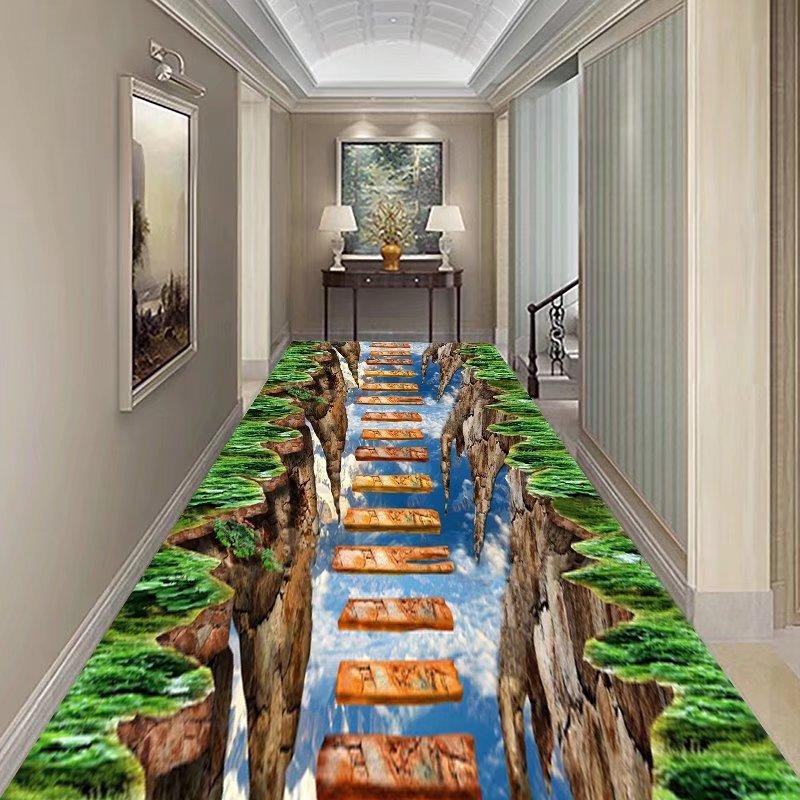 3D Three-dimensional Corridor Long Carpets Grass Stone HALLWAY Rug Can Be Customized Runner Carpet Paved Pastoral Road Stair Mat