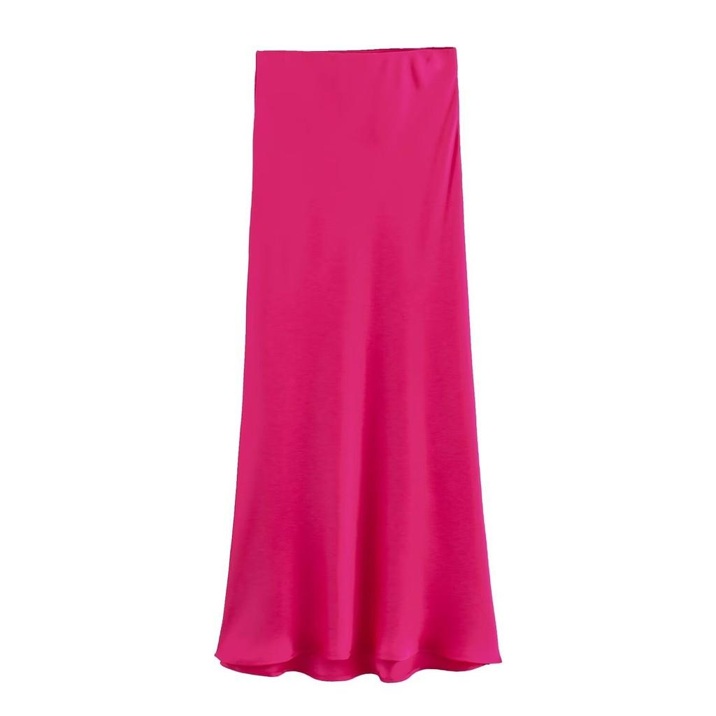 

Qooth Women Elegant Satin Black Skirt High Waist Slim Skirt for Spring Summer QT2319 XS гарячі рожевого кольору