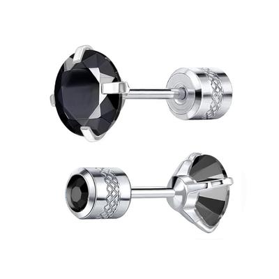 1 Pair Implant Grade Pure Titanium Flatback 5A Cubic Zirconia Earrings Studs, Suitable for Women Men Sensitive Ears Jewelry Gift