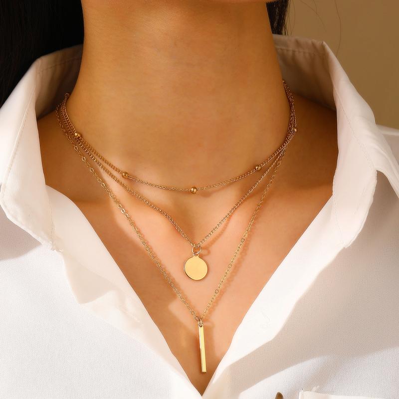 Boho Gold Color Multi-Layer Round Piece Long Necklace for Women Vintage Geometric Metal Round Bead Tassel Necklace Jewelry Gifts