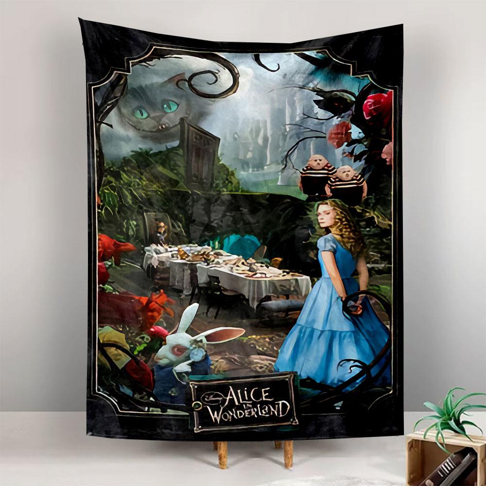 Alice in Wonderland Movie Poster Tapestry Wall Hanging, Tim Burton Fantasy Film Art, Whimsical Wall Decor for Bedroom Living Room Dorm