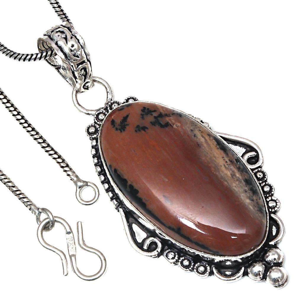 Pendentif Pierre Gemme Dendritique Hunny Cadeau Saint-Valentin Bijoux en Argent 2,5"