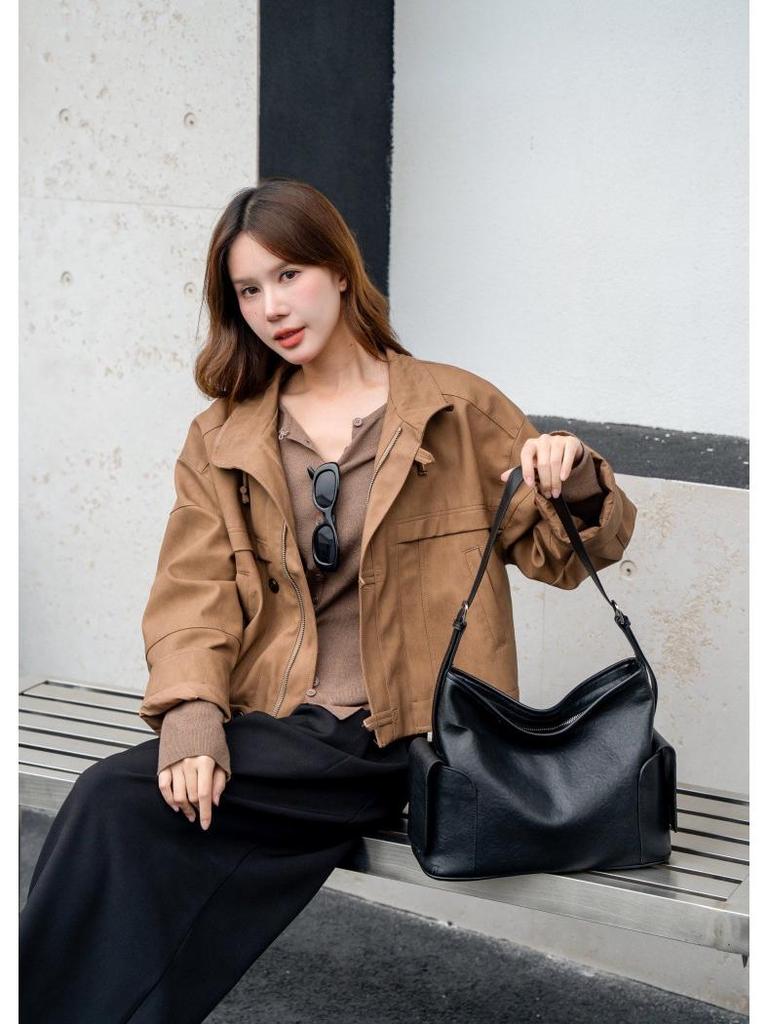 Vegetable Tanned Leather Women's Crossbody Tote - Soft, High-End Cowhide, Large Capacity, Underarm Design
