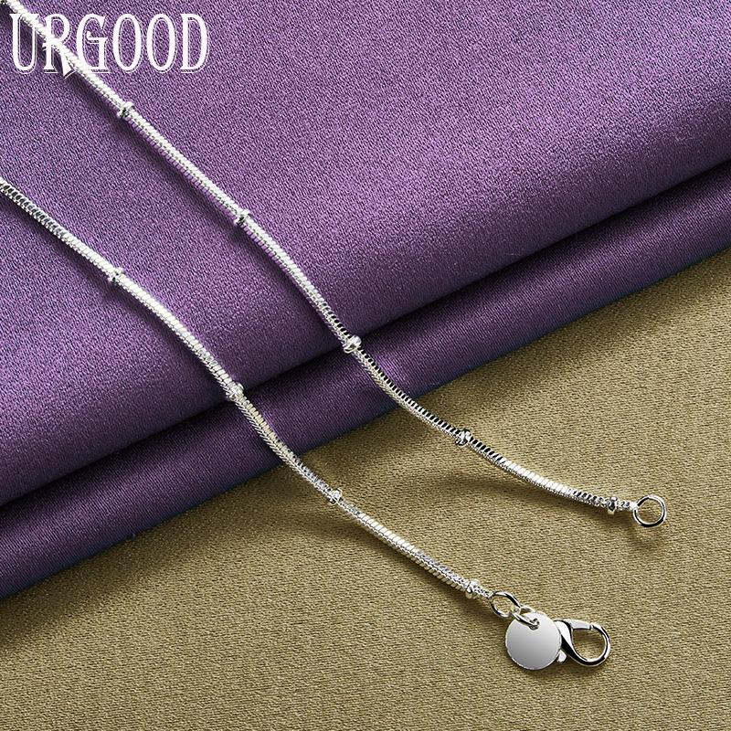 925 Sterling Silver 2mm 18/20 Inch Snake Chain Bead Necklace Jewelry