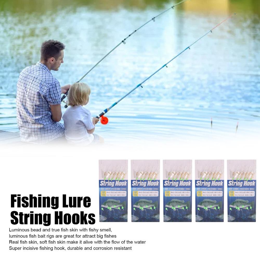 5 Sets Soft Fish Skin Fishing Rigs with Luminous Beads Fishing Lure Rigs Saltwater Fishing