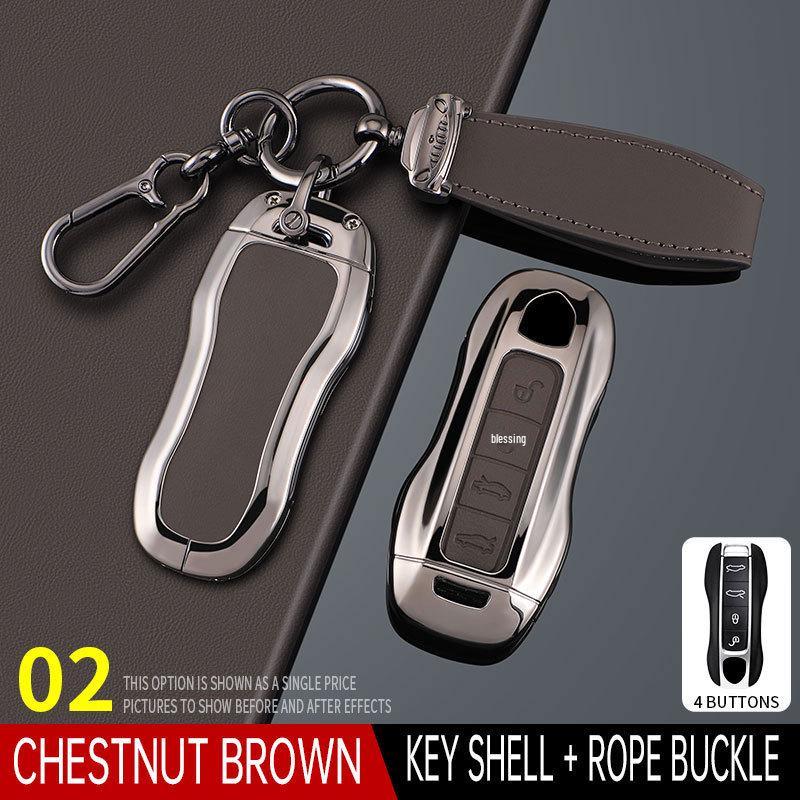 Porsche Key Case for Cayenne, Macan, Panamera, 911, 718 – Metal Leather Buckle
