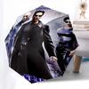 1pc Matrix Keanu Reeves Automatic Folding Umbrella - Compact 8-Rib Design, Durable Plastic & Iron1191L
