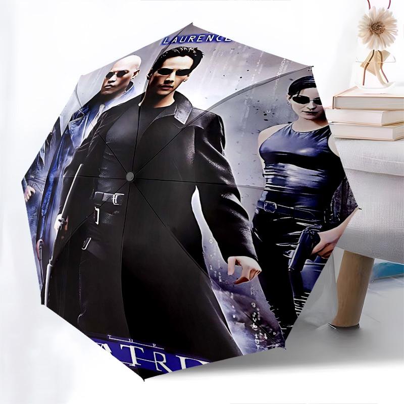 1pc Matrix Keanu Reeves Automatic Folding Umbrella - Compact 8-Rib Design, Durable Plastic & Iron1191L
