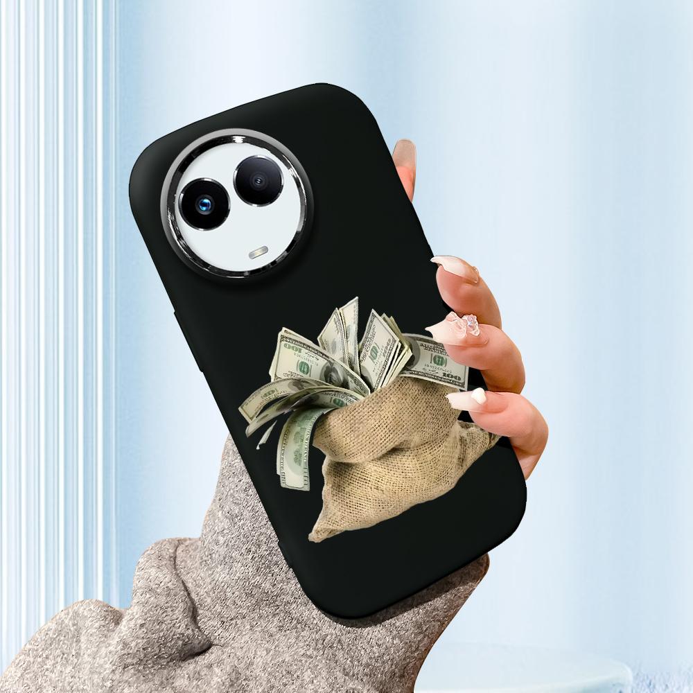 

Сплошной цвет с серебряным краем линзы, жирный корпус, мягкий ТПУ, жидкий силиконовый чехол, противоударный чехол для телефона для OPPO Reno Realme OnePlus Realme Narzo N63 чёрный