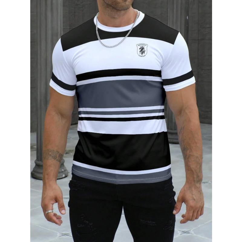 Summer Round Neck 3D Print Striped Pattern Top Fashionable Casual Classic Simplicity Short Sleeved Men's T-shirts