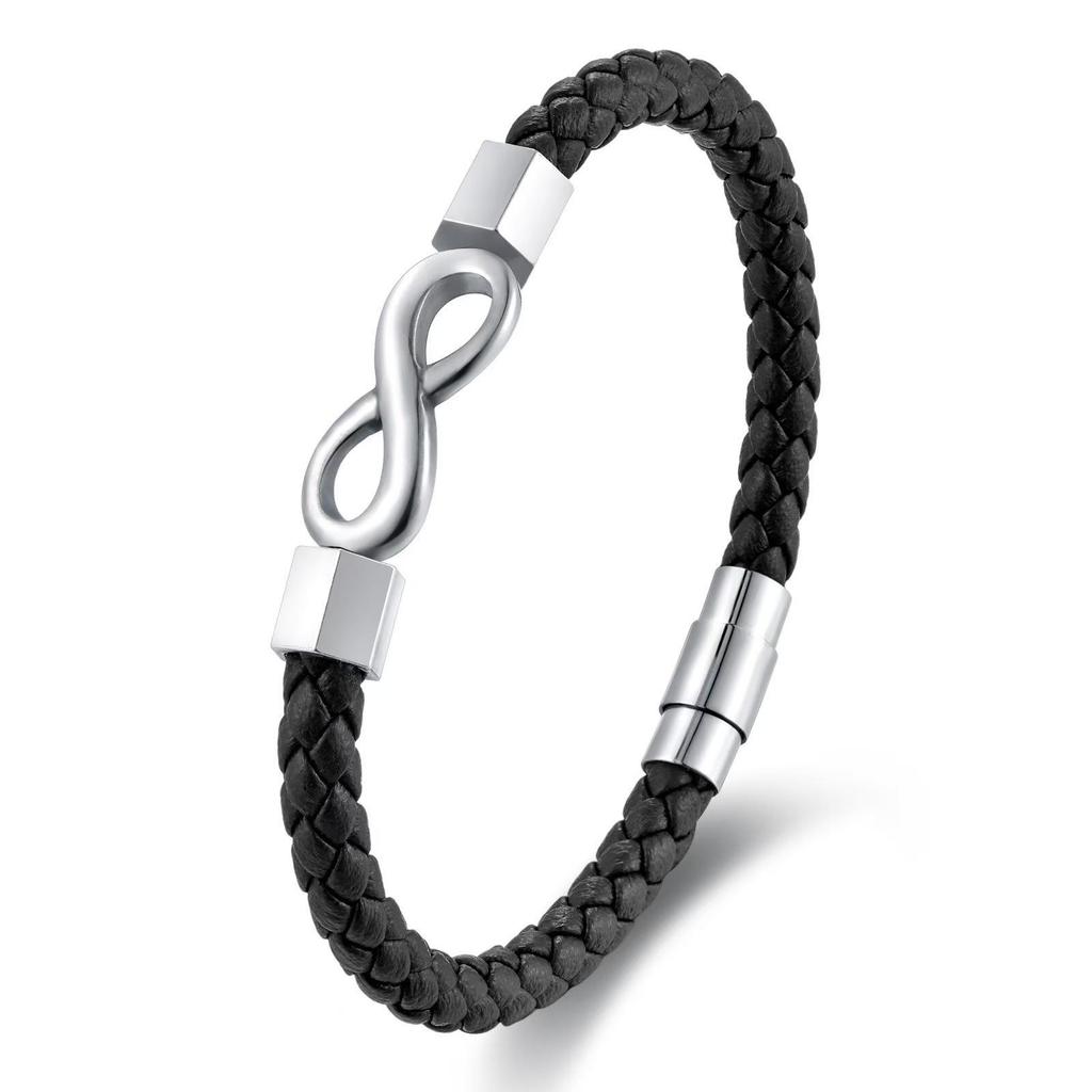 Men's Leather Infinity Bracelet - European & American Style, Personalized Woven Design, Simple Hand Rope with Lucky 8 Symbol