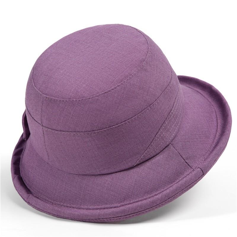 Womens Sun Hat Seniors - Wide Brim Foldable Cotton Blend UV Protection Bucket In Purple Blue Khaki Pink