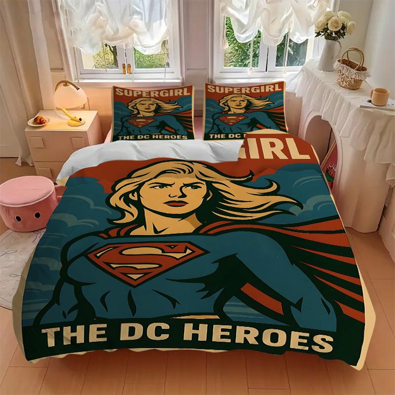3pcs Supergirl Duvet Cover Set, 1 Duvet Cover + 2 Pillowcases (No Insert), Cozy Bedding, Bedroom Set, Easy Care, Durable yy251103084