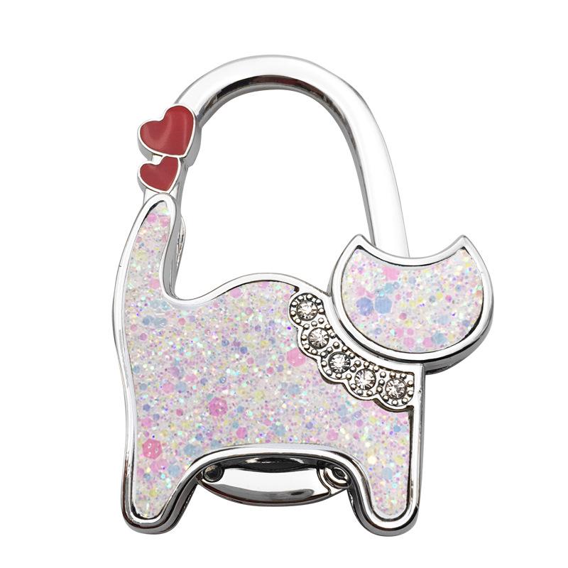 Two-heart Cat Bag Hook: Customizable Logo, Inner-Folding Table Edge Hook for Ladies