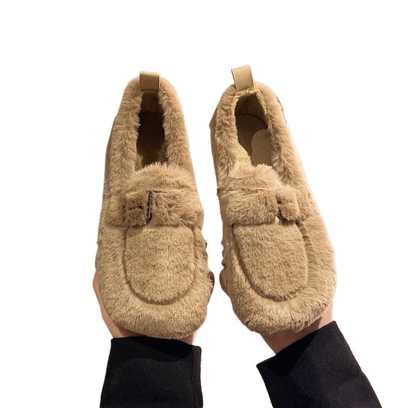 Dámské semišové baleríny s kožešinou, chlupaté z jehněčí vlny, mokasíny pro ženy, teplé bavlněné boty, dámské nazouvací mokasíny s podšívkou z ovčí kožešiny, zimní