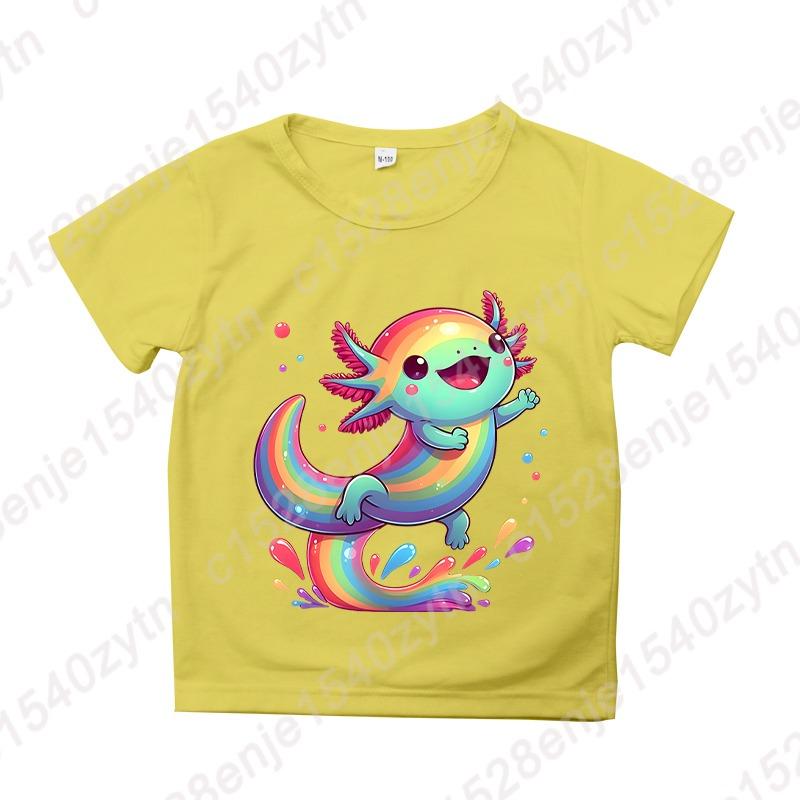 Axolotl Graphic Print Creative T-Shirts, Soft Comfy Crew Neck Short Sleeve Tee, Girls' Summer Tops