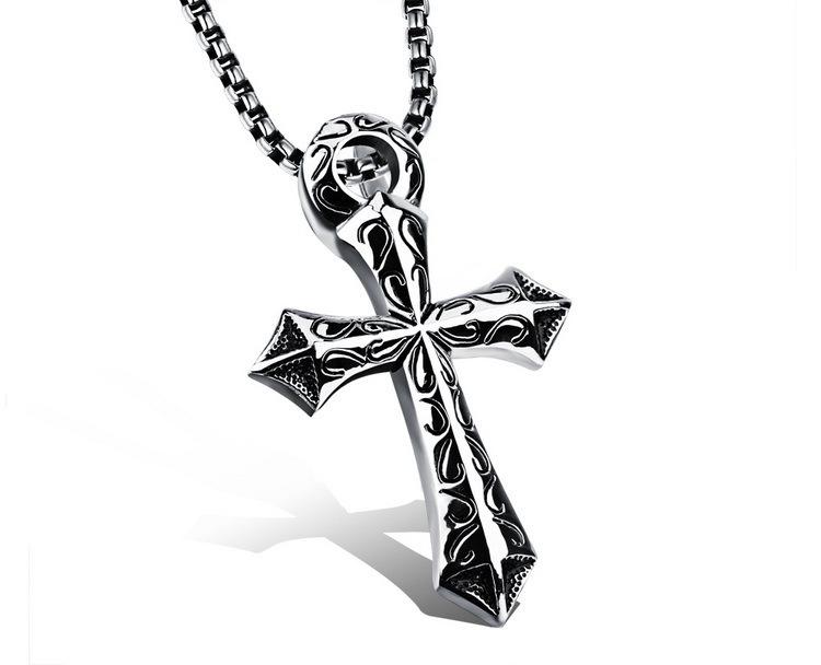 2026 Trendy Men's Flame Cross Stainless Steel Vintage Necklace Pendant