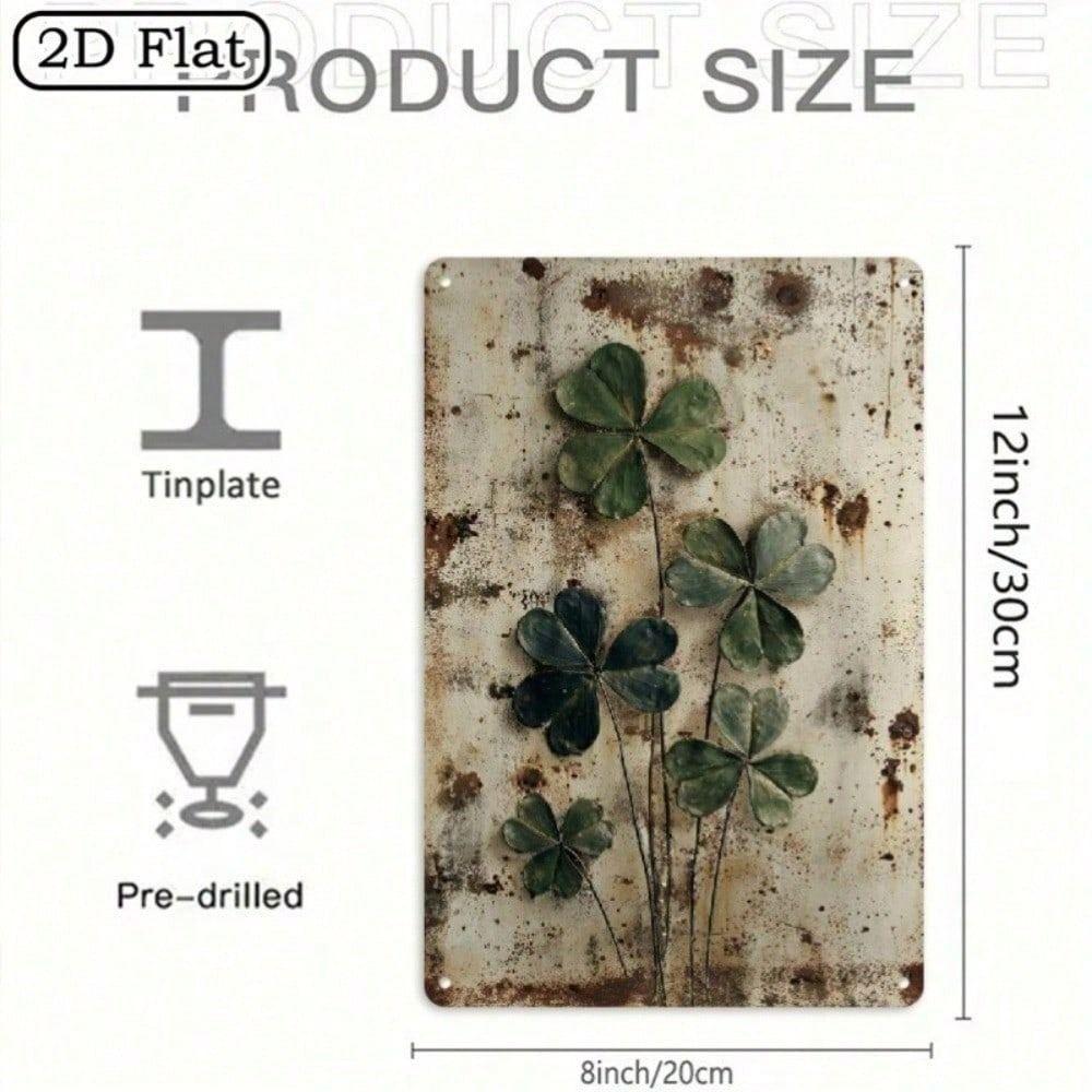 Metal Wall Decor Four Leaf Clover Irish Charm Sign for Pub Bar Garden Gift