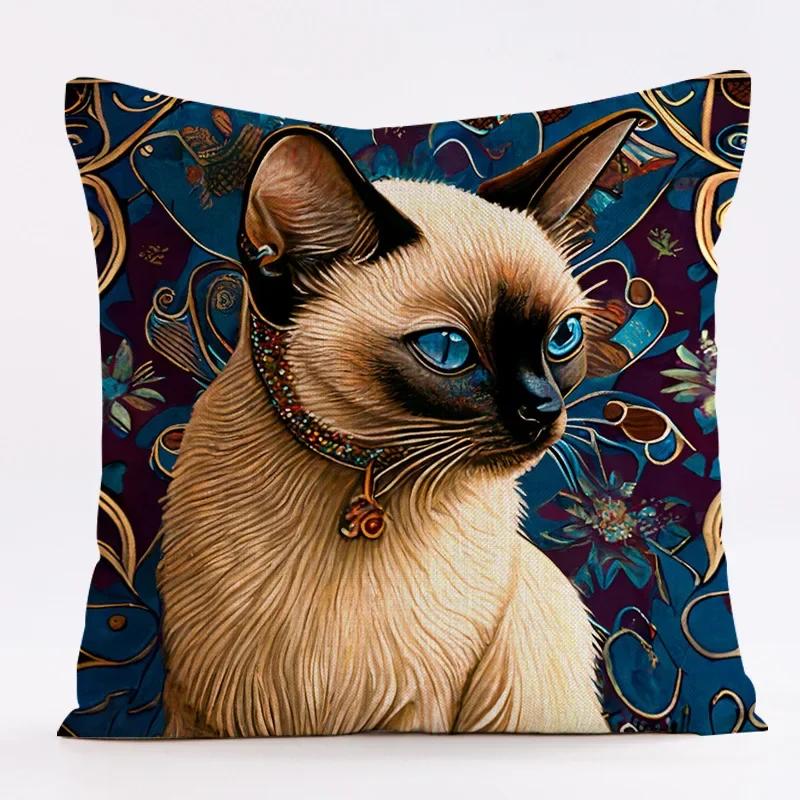 Classic Oil Painting Cat Design Linen Pillowcase 45x45cm Living Room Sofa Cushion Covers Home Decoration Car Waist Pillow