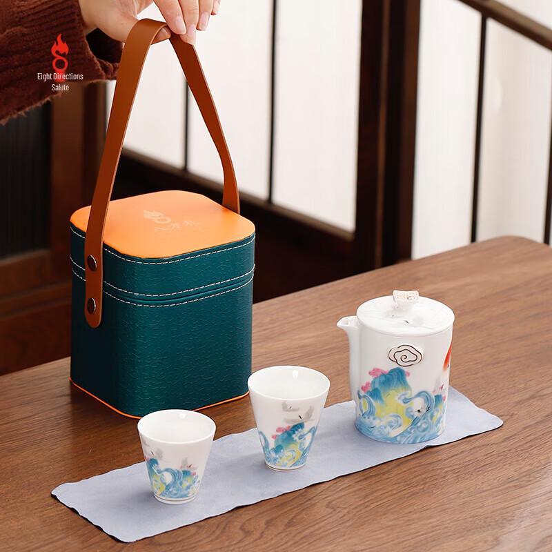 Auspicious Rising Sun Ceramic Travel Tea Set