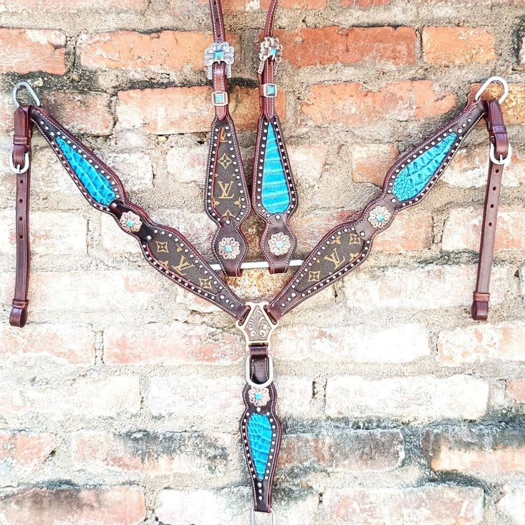 Premium Horse Show Saddle Tack Western Leather Headstall Breast Collar