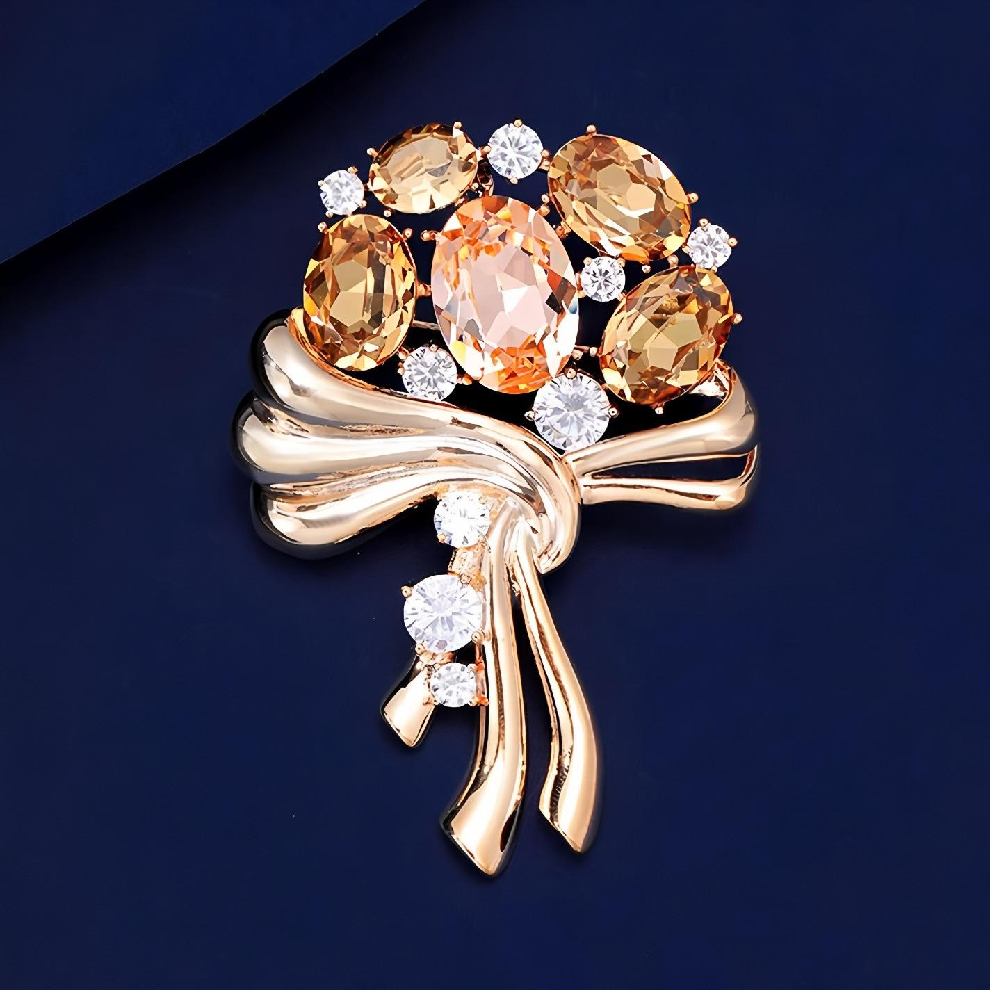 

Хрустальная элегантная брошь-букет цветов, Изысканная женская брошь-шар для признания высокого класса, Универсальная шампанского/золотой