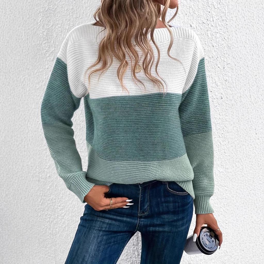 2024 Round Neck Patchwork Knitwear: Autumn-Winter Bestseller, European & American Style, Loose Fit Top