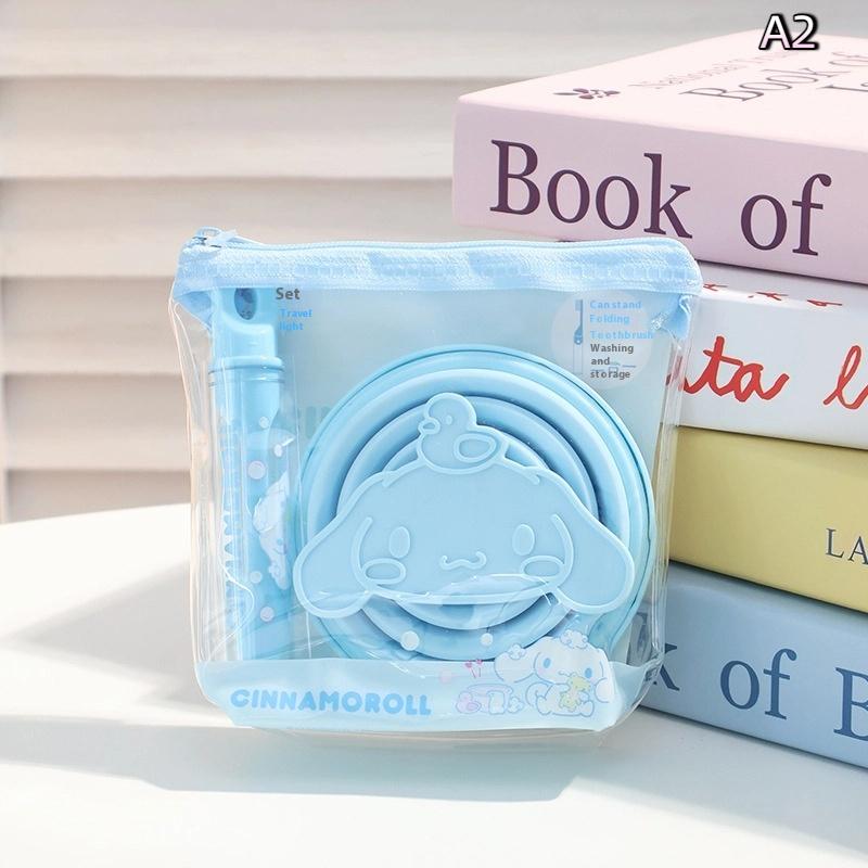 Sanrio Hello Kitty Kuromi Melody Folding Cup Wash Set Travel Storage Portable Cleaning Toothbrush 2-In-1 Toiletries