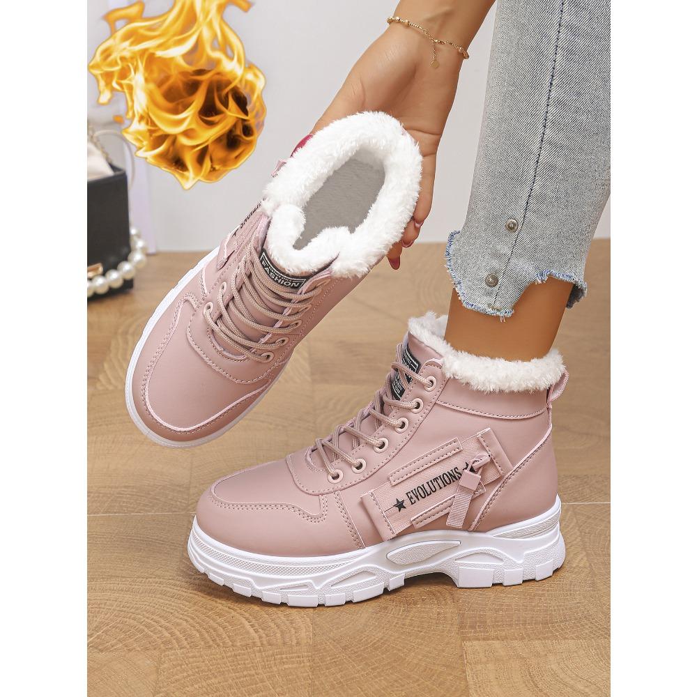 Damenschuhe Übergröße Herbst Winter Baumwollschuhe Stiefeletten Sportlich Lässig Mit Fleece gefüttert High Top Schuhe 36 rosa