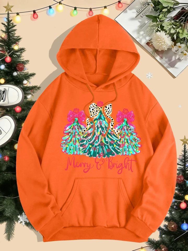 Merry Christmas Colorful Tree Women's Hoodie with Pockets - Comfy Hooded Sweatshirt for Autumn & Winter