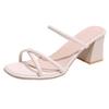 French Niche Thick Heel Cool Slippers Outer Fairy Shoes Summer 2025 New Thin Strap Middle Heel with Skirt Sandals