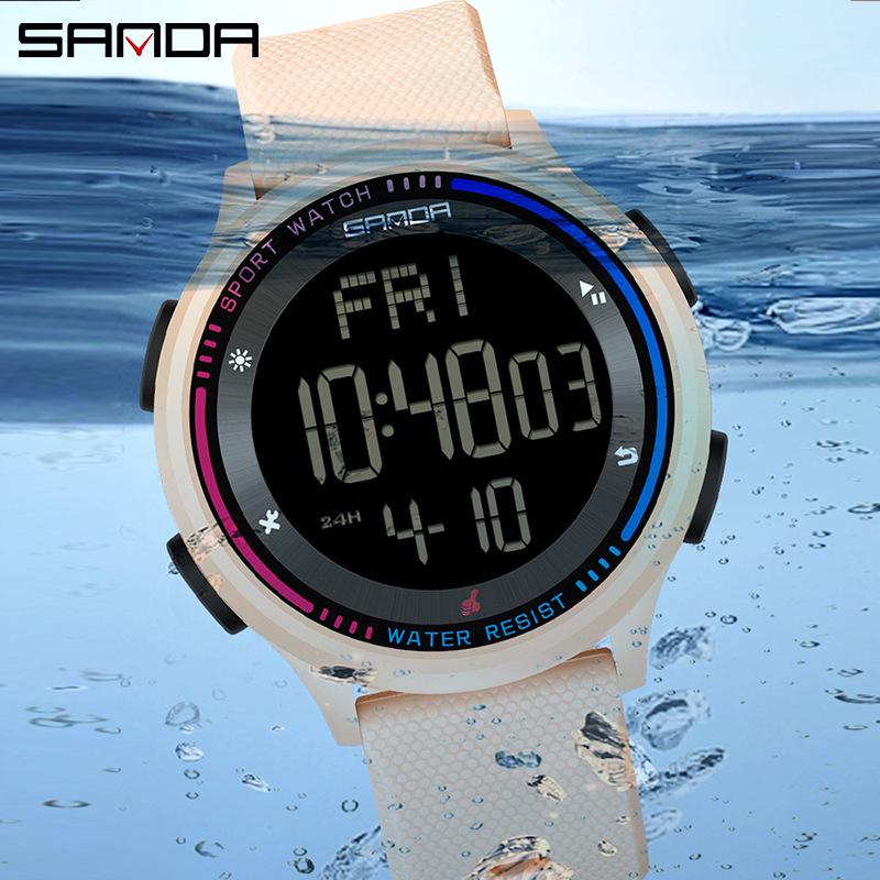 Orologio Sveglia Luminoso Sanda Ultra-Sottile: Elegante, Impermeabile e Multifunzionale con Numeri Grandi per Uomini e Donne