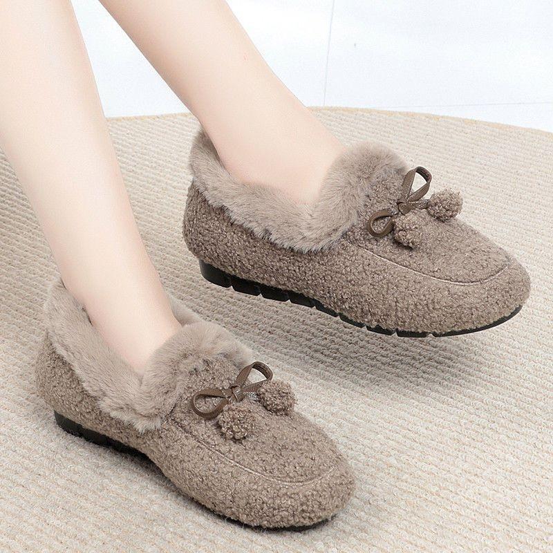 Winter warm cotton slippers women's indoor flat-bottomed warm bag heel cotton shoes soft-soled Mao Mao confinement home Doudou shoes
