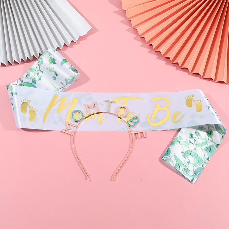 Expectant Parent Badge and Headband Set - Includes Mom-to-Be Headband, Dad-to-Be Badge, and Ribbon Headdress
