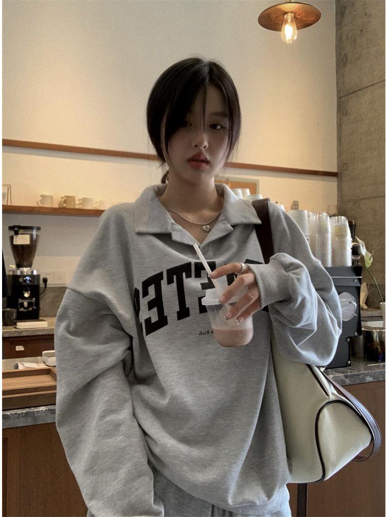 Damen Retro Polokragen Langarm Sweatshirt - Figurbetonendes BF-Stil Oberteil für Frühling & Herbst