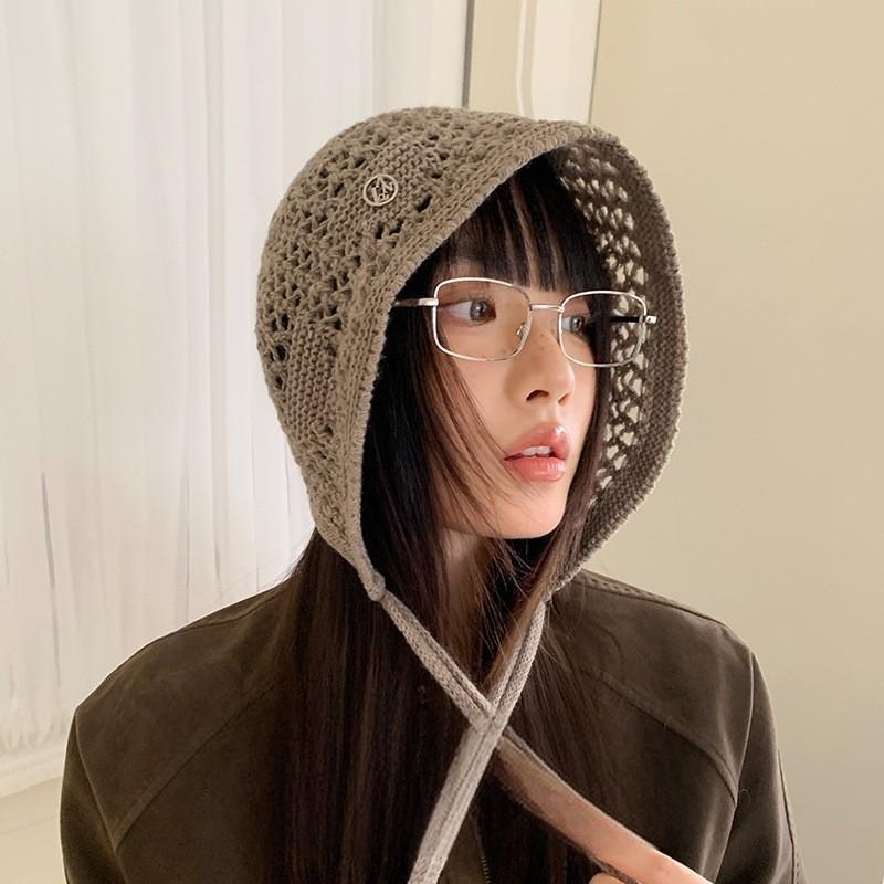 25 New Autumn and Winter Hollow Knitted Hats Women's Big Head Circumference Showing Face Small Literary Net Hole Stacking Hats