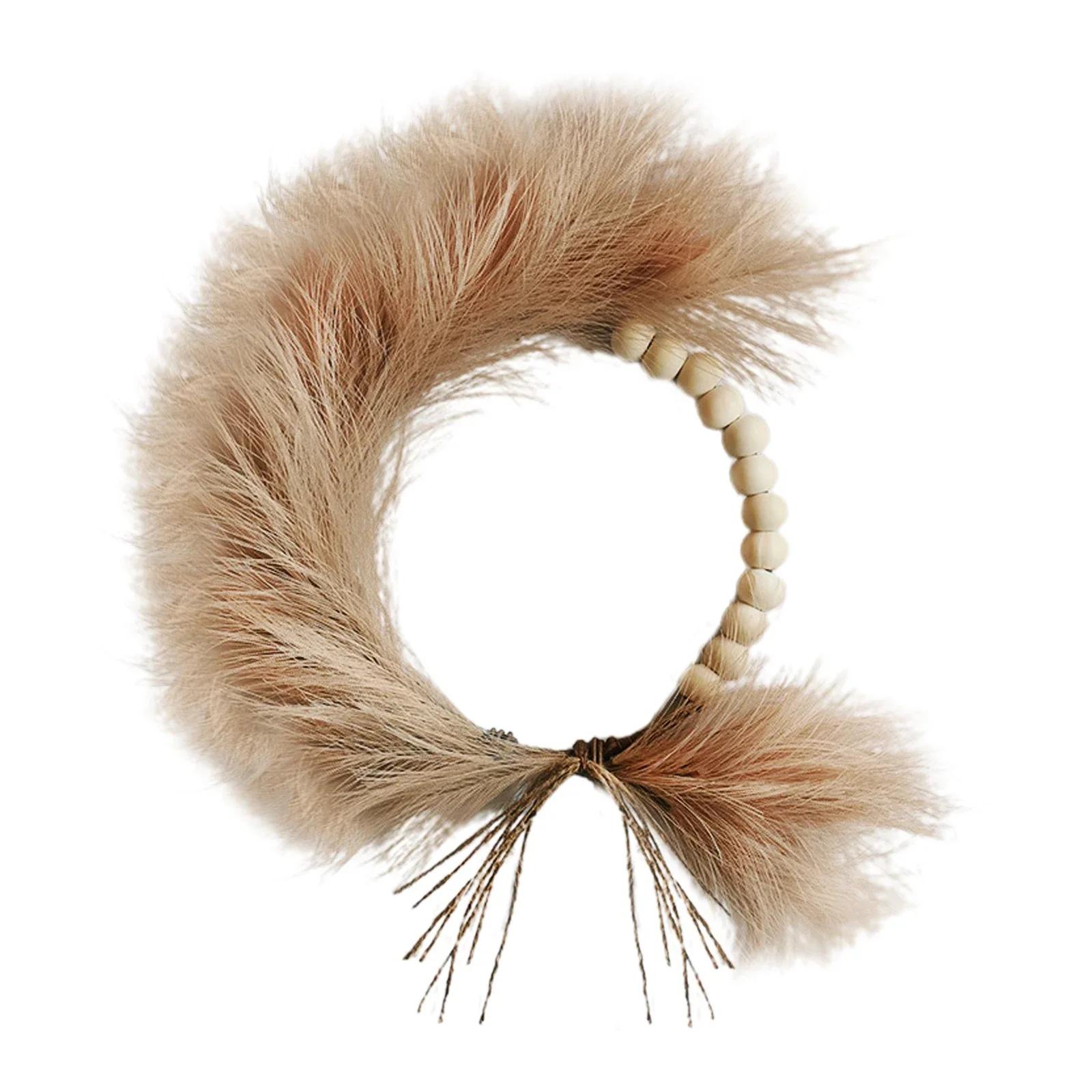 

Reed Wood Bead Garland Bohemian Style Beaded Pampas Grass Wreath Door Hanging Wall Decoration Pascal Grass Reed Home Decor шоколадный