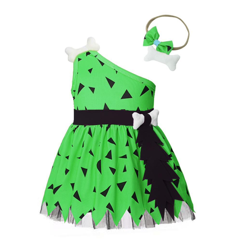 Sleeveless Croods The Mesh Dress With Hair Band Cosplay Costume Halloween Party