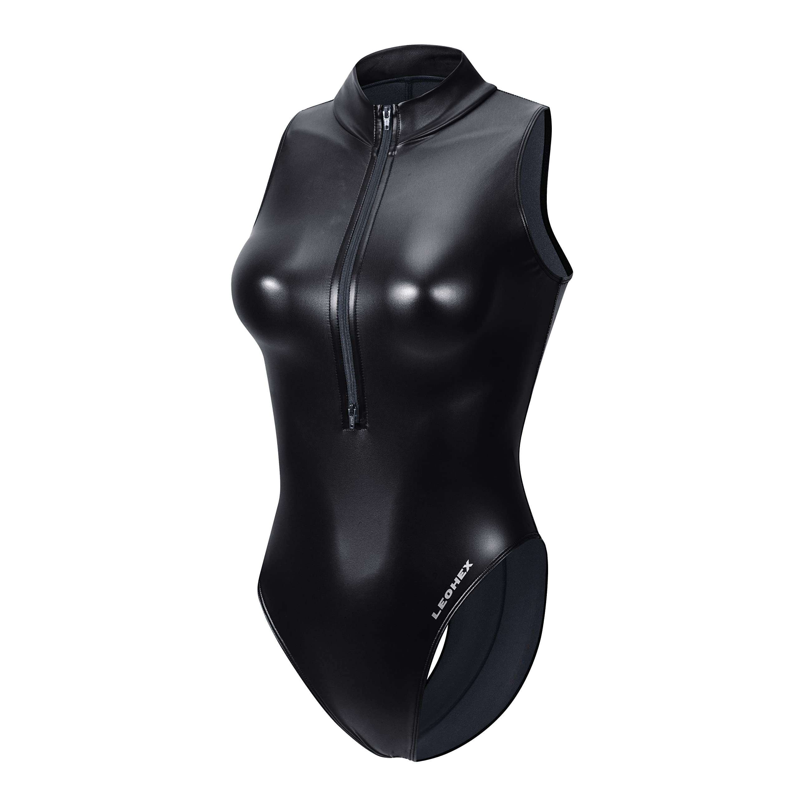 

Чрезвычайно редкий гоночный купальник с высоким воротником и глянцевым покрытием, молния спереди, светоотражающий металлик, соревновательный купальник [LEOHEX] (XXL, Черный) чёрный