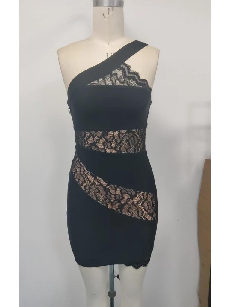 Black Lace Patchwork Sheer Evening Dress - European & American Bodycon Style