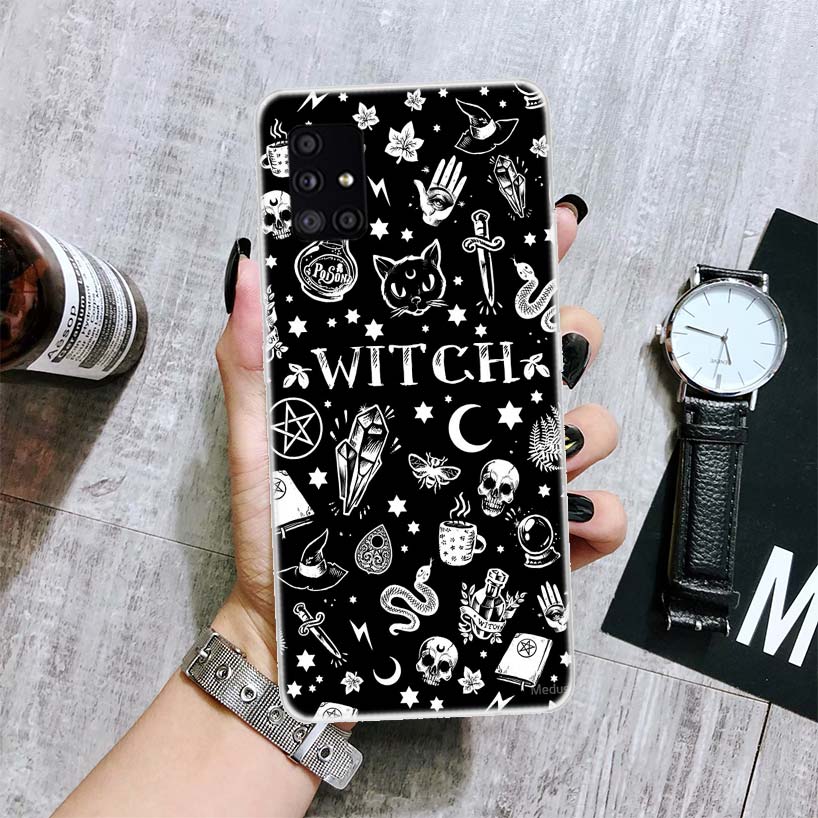 Häxa Och Katt Färgstarkt Sött Telefonfodral För Samsung Galaxy A12 A22 A32 A42 A52 A72 A51 A71 5G A41 A31 A21 A02S M12 M21 M31 M30S