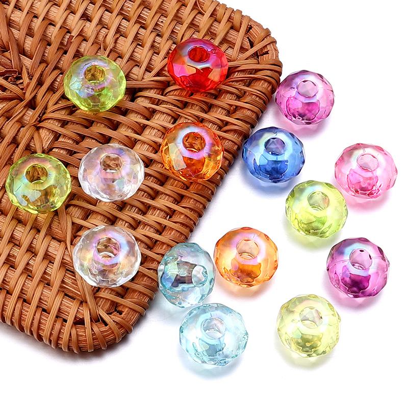 20Pcs/Lot 14mm Acrylic Beads Clear Color 4.9mm Large Hole Loose Beads For Diy Jewelry Bracelet Necklace Accessories