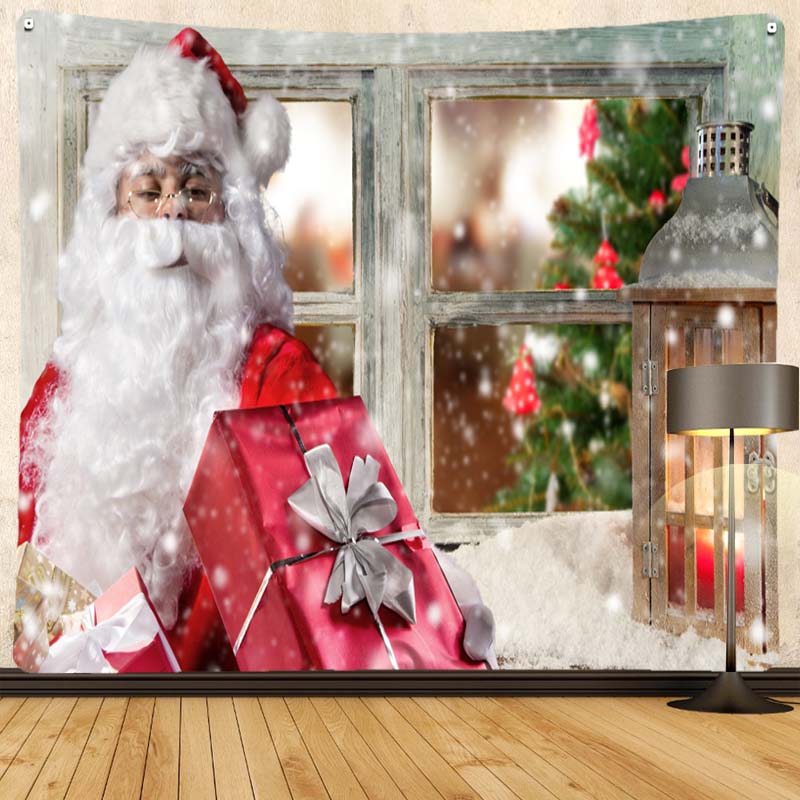 Merry Christmas Santa Claus Fireplace Print Pattern Tapestry Home Living Room Bedroom Decoration Background Cloth Tapestry